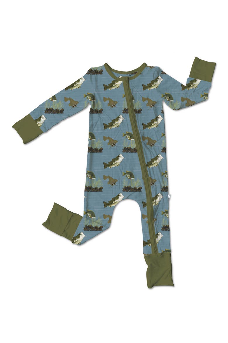Malakai Fish Print Convertible Footie, Main, color, BLUE