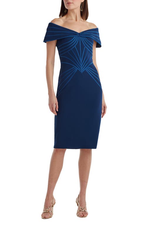 Tadashi Shoji Satin Binding Sheath Cocktail Dress In Blue