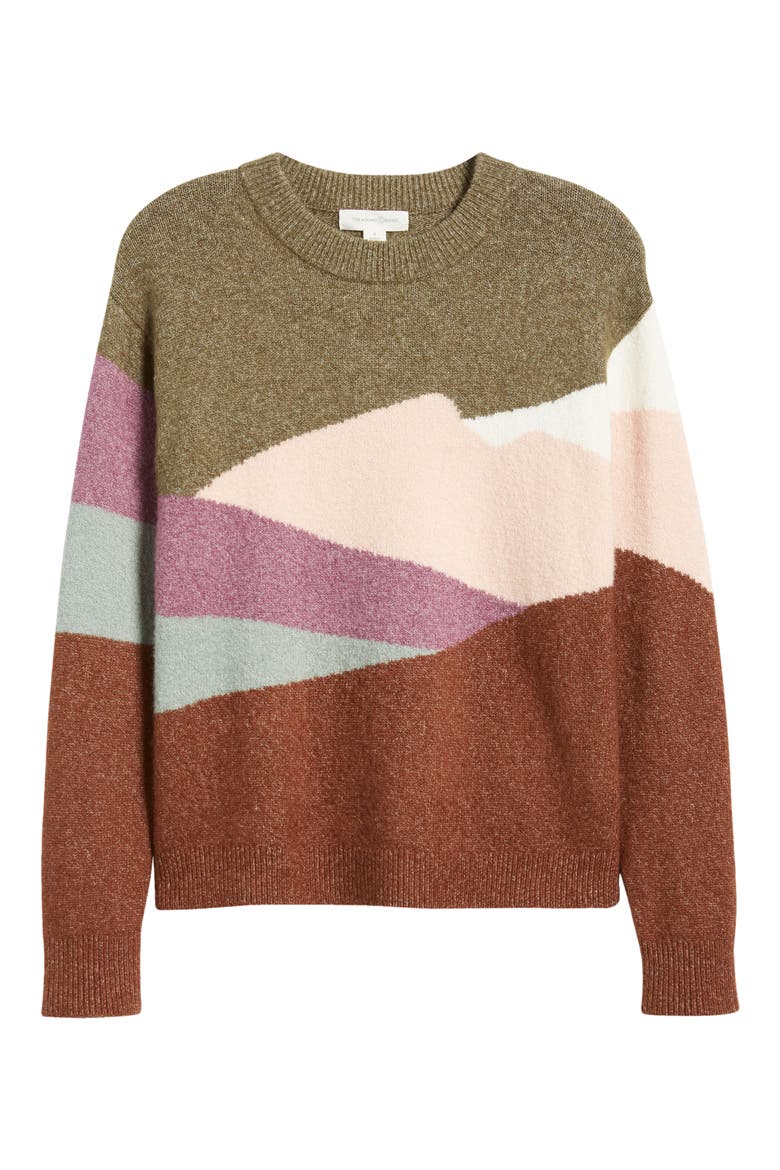 Intarsia Colorblock Crewneck Sweater, Alternate, color, OLIVE KALAMATA LANDSCAPE