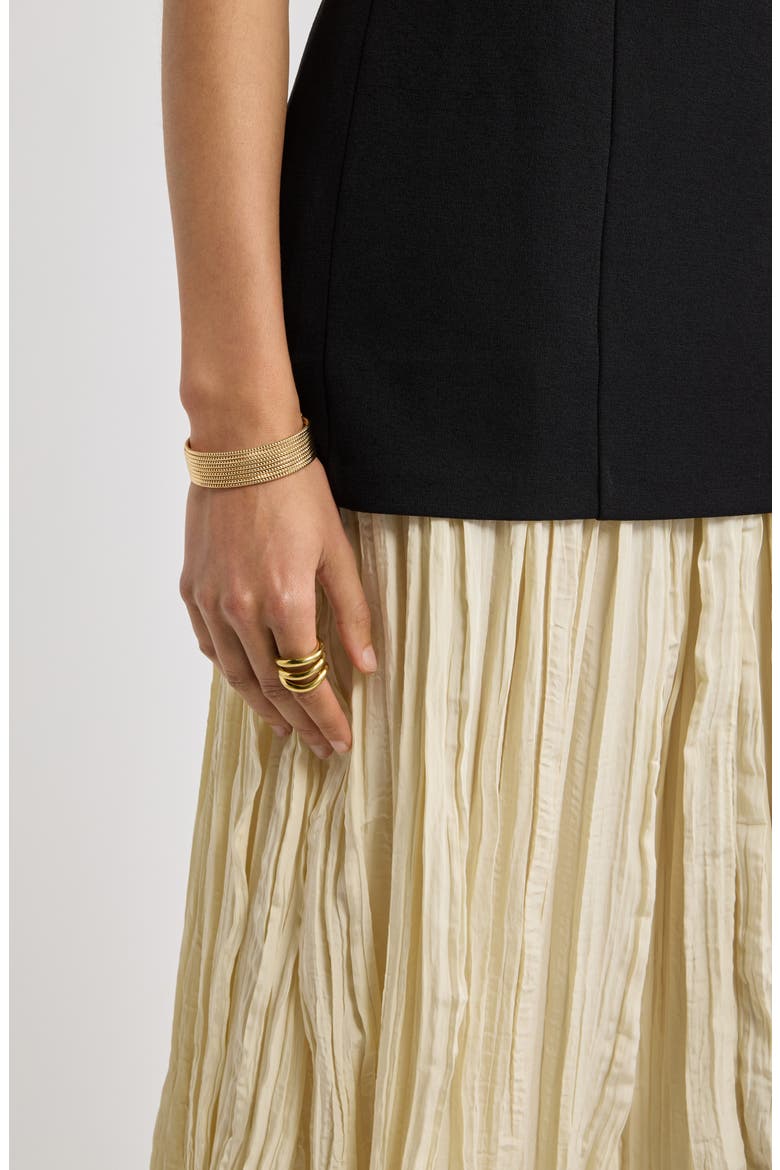 Mixed Media Pleated Dress, Alternate, color, BLACK-BEIGE PORCELAIN