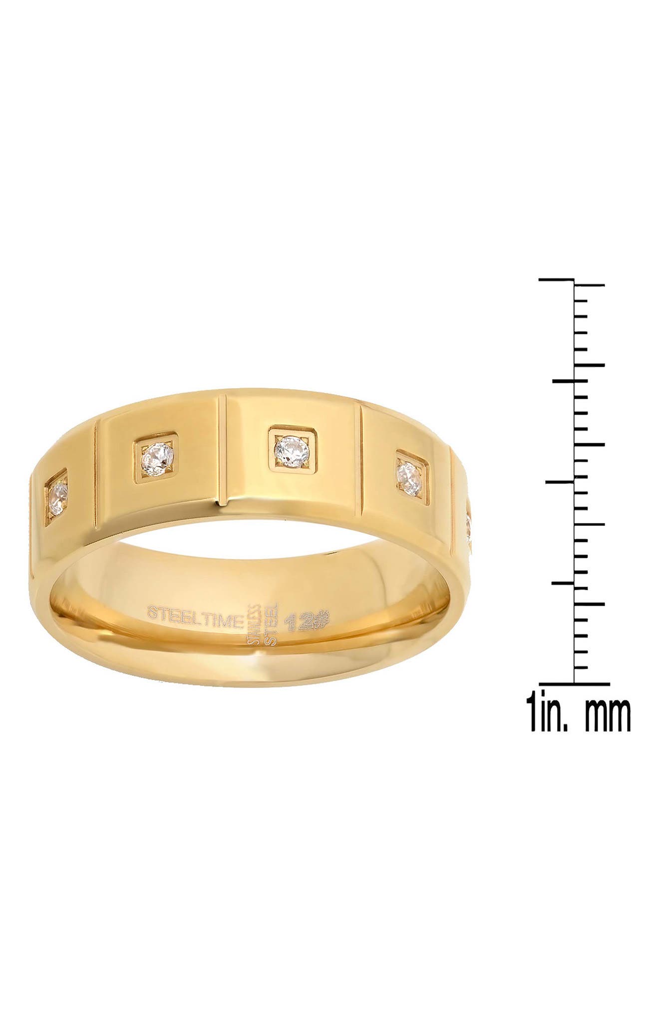 STEELTIME Men's 18k Gold Plated Stainless Steel Cubic Zirconia Ring ...