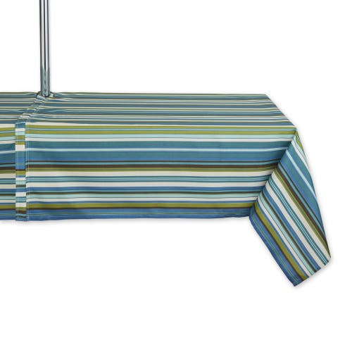 Dii Beachy Stripe Print Outdoor Tablecloth With Zipper 60x120 In Green