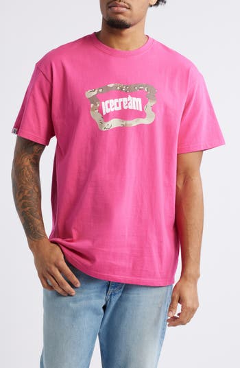 Icecream Dessert Camo Logo Graphic T-shirt In Pink