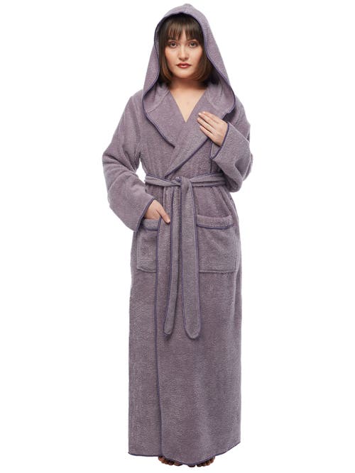 Arus Ankle Length Long Cotton Robe With Hood In Purple