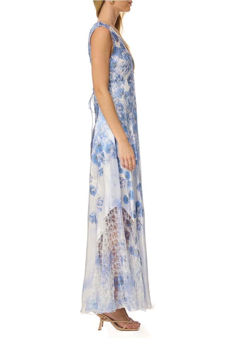 Floral Border Maxi with Lace Up Back, Alternate, color, Indigo Vine