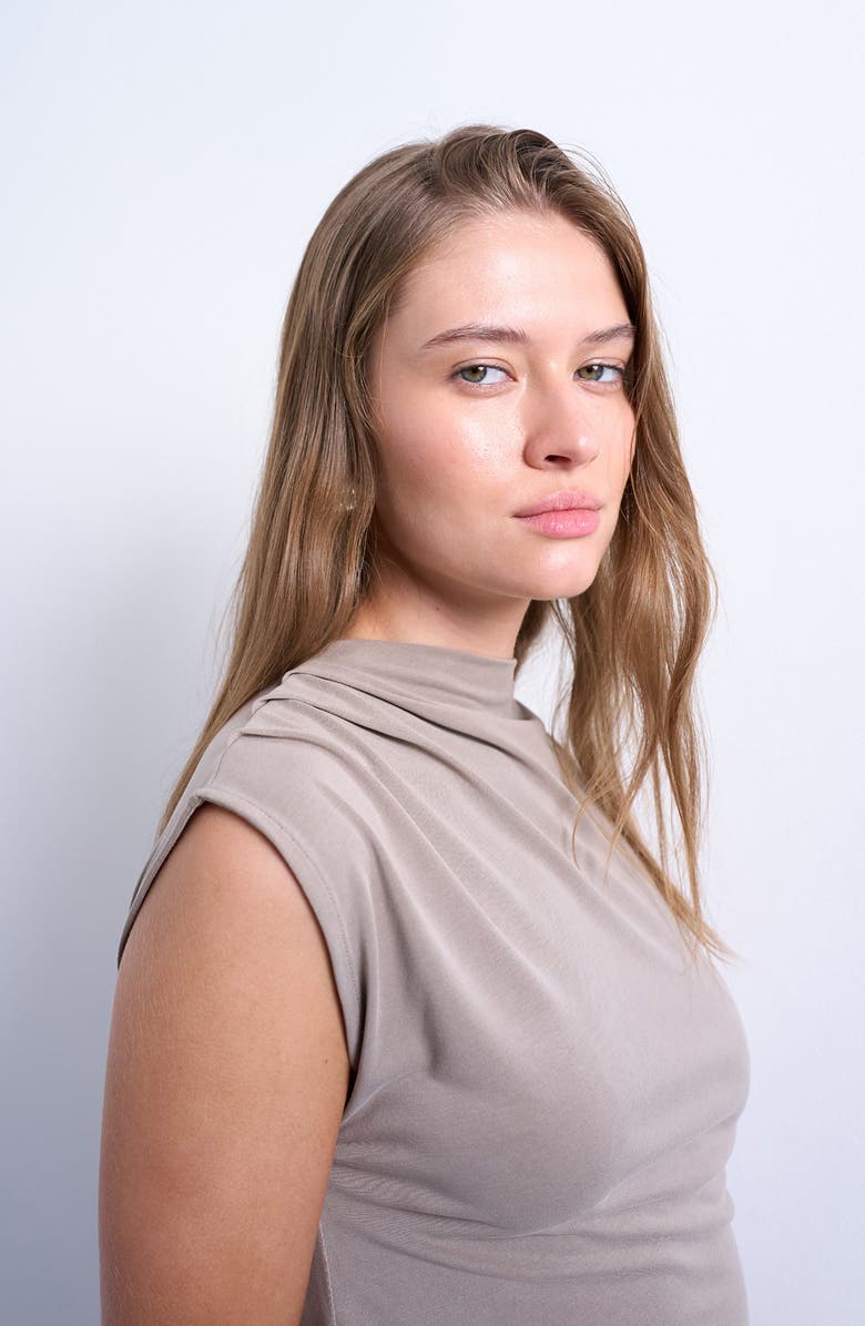 Topshop Draped Minidress, Alternate, color, Pale Khaki