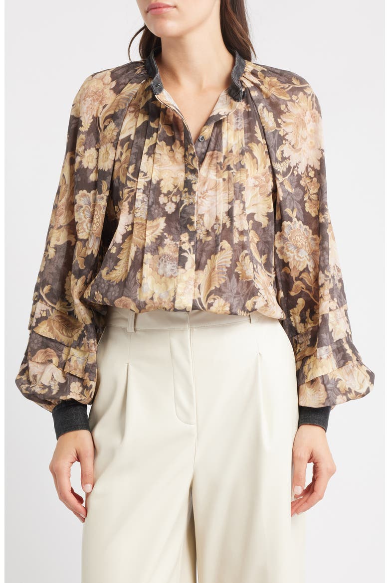 Stevie Raglan Sleeve Cotton Button-Up Shirt, Main, color, BLACK MULTI