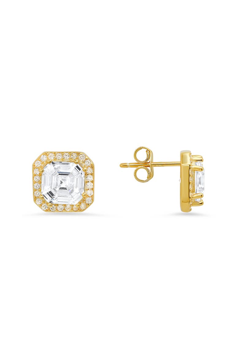 Sterling Silver Asscher Cut CZ Stud Earrings, Main, color, GOLD