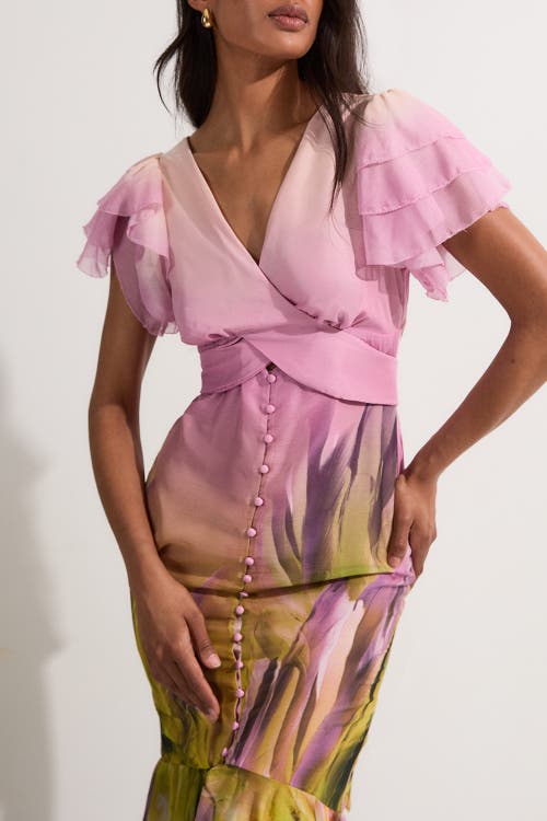 Karen Millen Button Through Ruffle Sleeve Maxi Dress In Multi