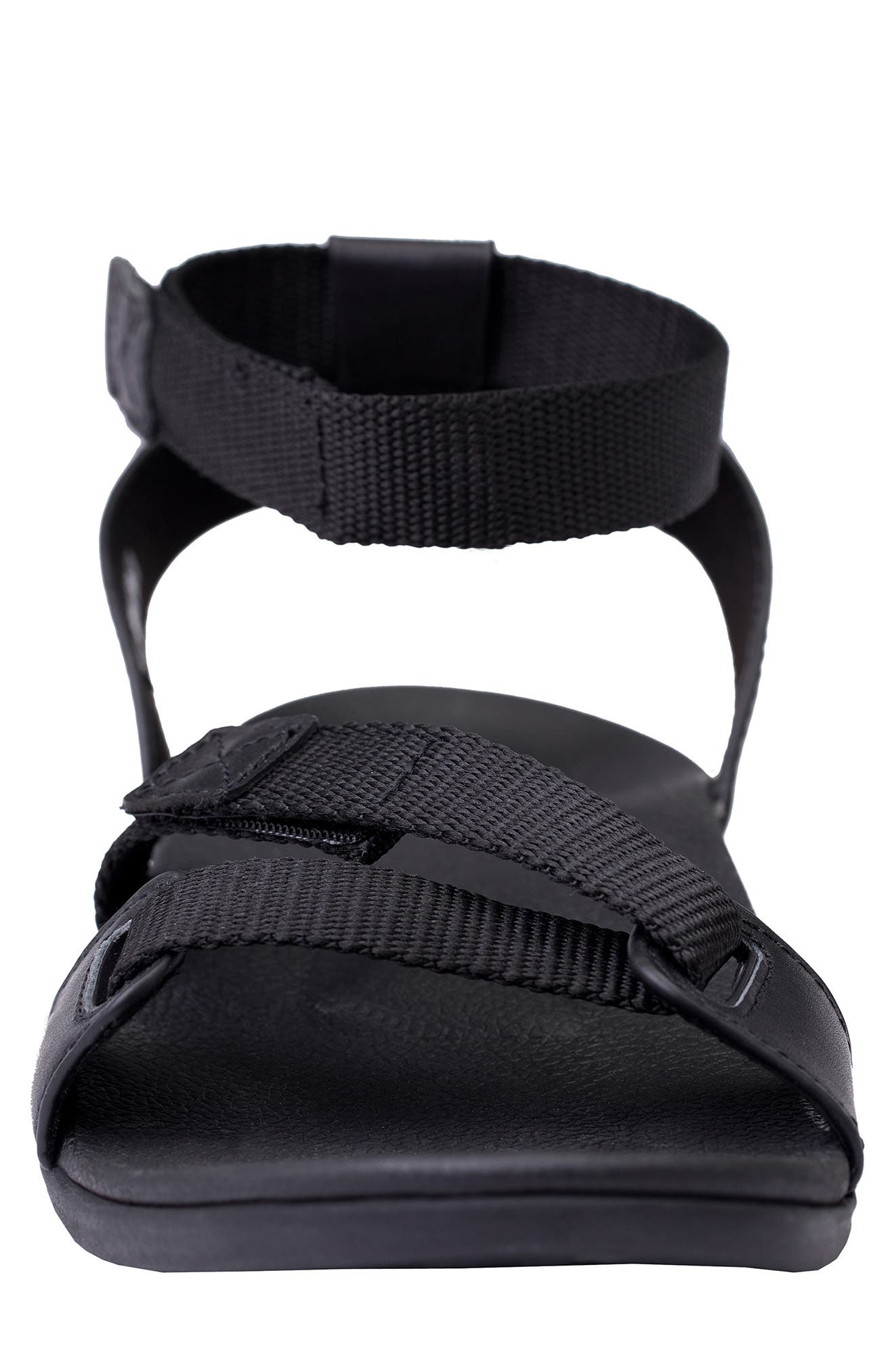 Webbed Orthotic Leather Sandal, Alternate, color, BLACK / BLACK