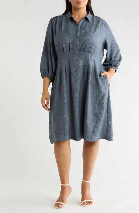MAX STUDIO Balloon Sleeve Pleated Waist Shirtdress