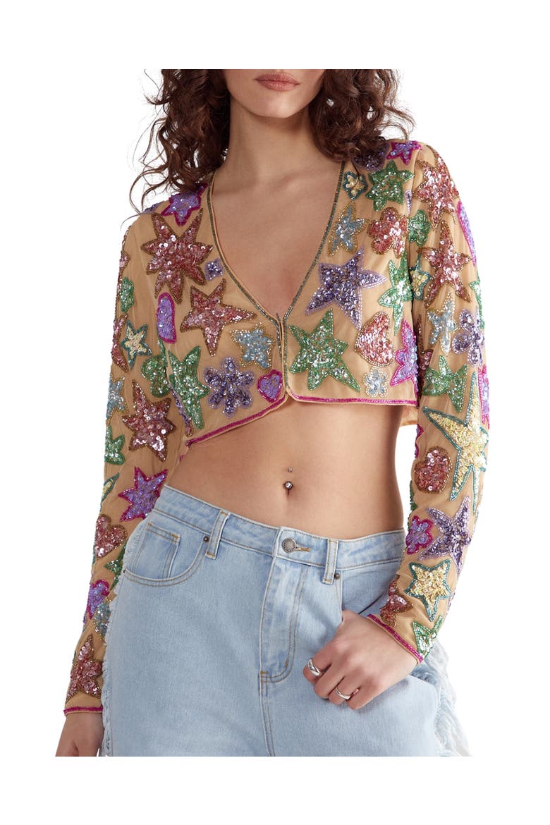 Star And Heart Embellished Crop Jacket, Alternate, color, Nude