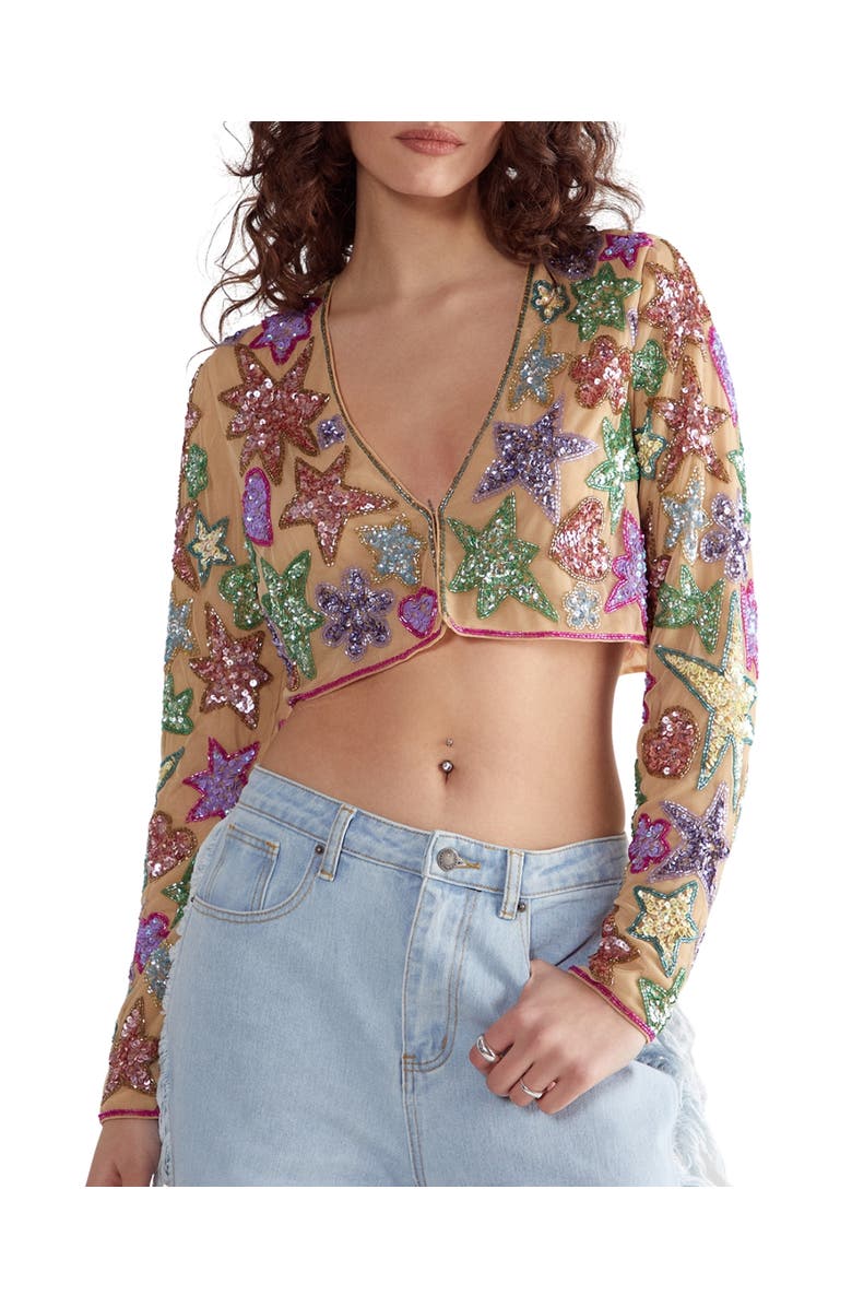 NASTY GAL Star And Heart Embellished Crop Jacket, Alternate, color, Nude