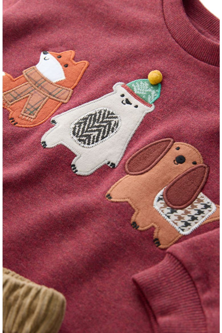 Kids' Animal Appliqué Sweatshirt & Corduroy Pants Set, Alternate, color, RED