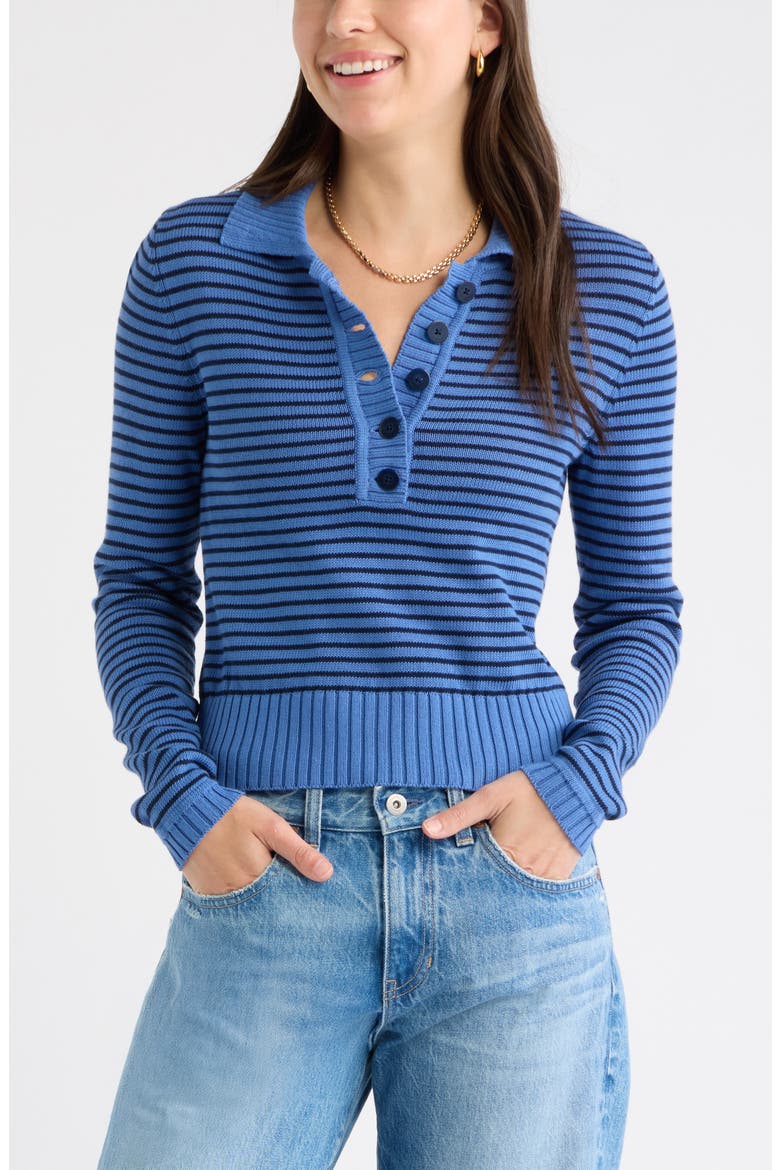 Striped Cotton Polo Sweater, Main, color, NAVY- BLUE STRIPE