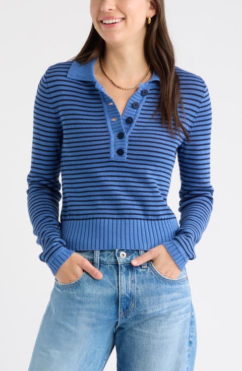 Striped Cotton Polo Sweater