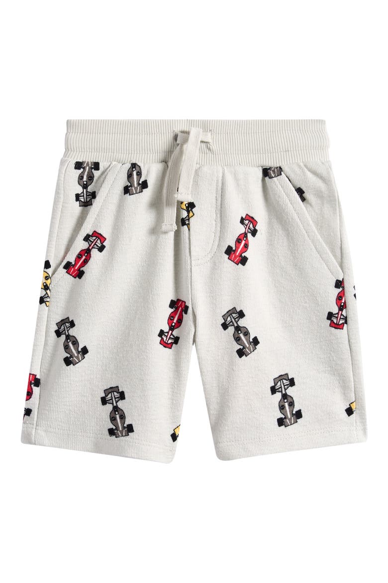 Kids' Race Car Print Organic Cotton Shorts, Main, color, LIGHT GREY