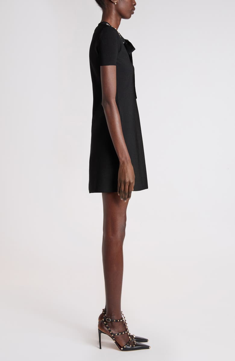 Valentino Garavani Rhinestone Embellished Fit & Flare Mini Sweater Dress, Alternate, color, Black