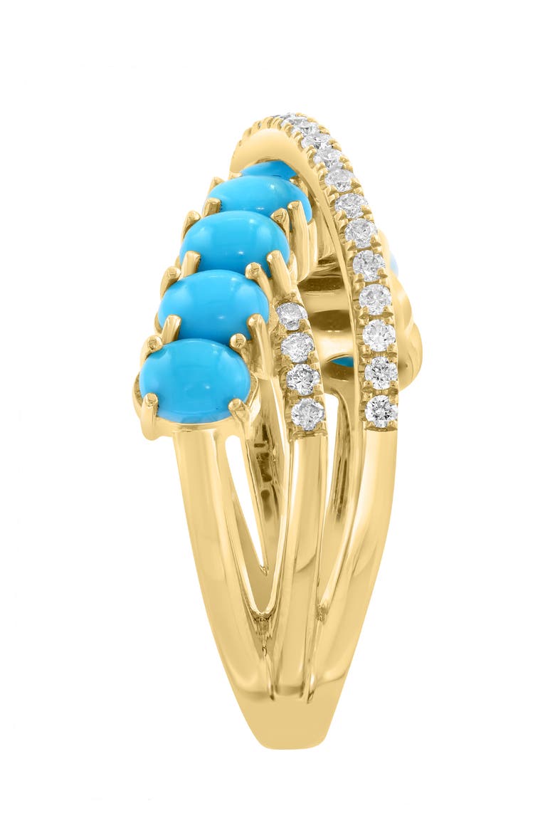 14K Yellow Gold Diamond & Turquoise Crossover Ring, Alternate, color, 14K Gold