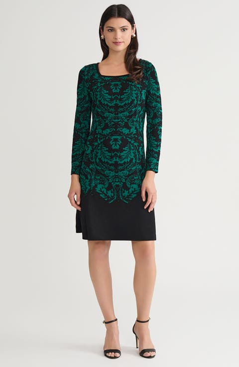 A-Line Filigree Jacquard Soft Knit Dress