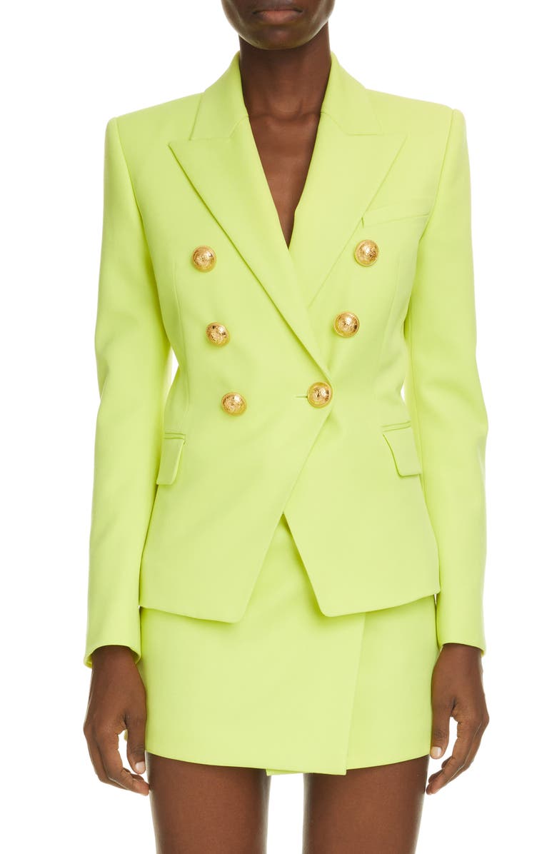 Balmain Double Breasted Grain de Poudre Wool Jacket, Main, color, 