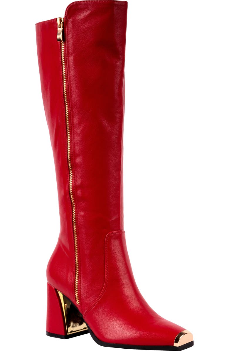 NINETY UNION Link Nipped Toe Knee High Boot, Main, color, Red