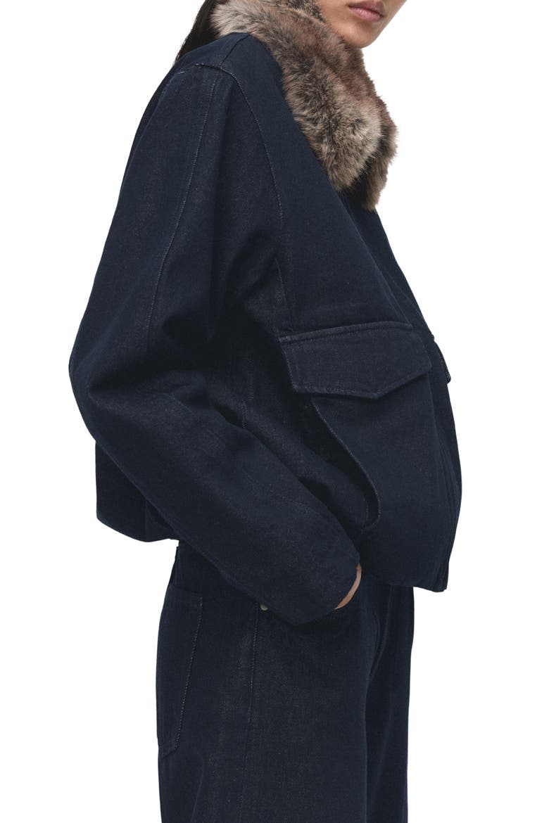 Denim Jacket with Faux Fur Collar, Alternate, color, OPEN BLUE