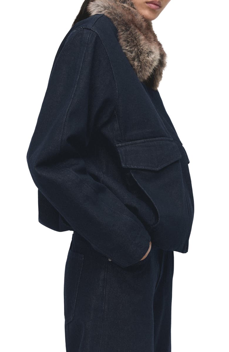 MANGO Denim Jacket with Faux Fur Collar, Alternate, color,