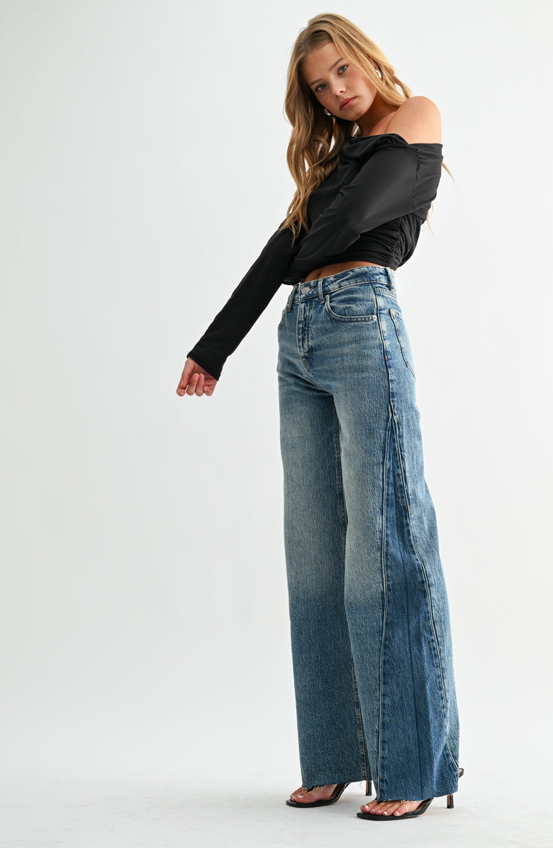 Jemina Denim Two-Tone Contrast Panel High Rise Wide Leg Pant, Alternate, color, Two-Tone Blue