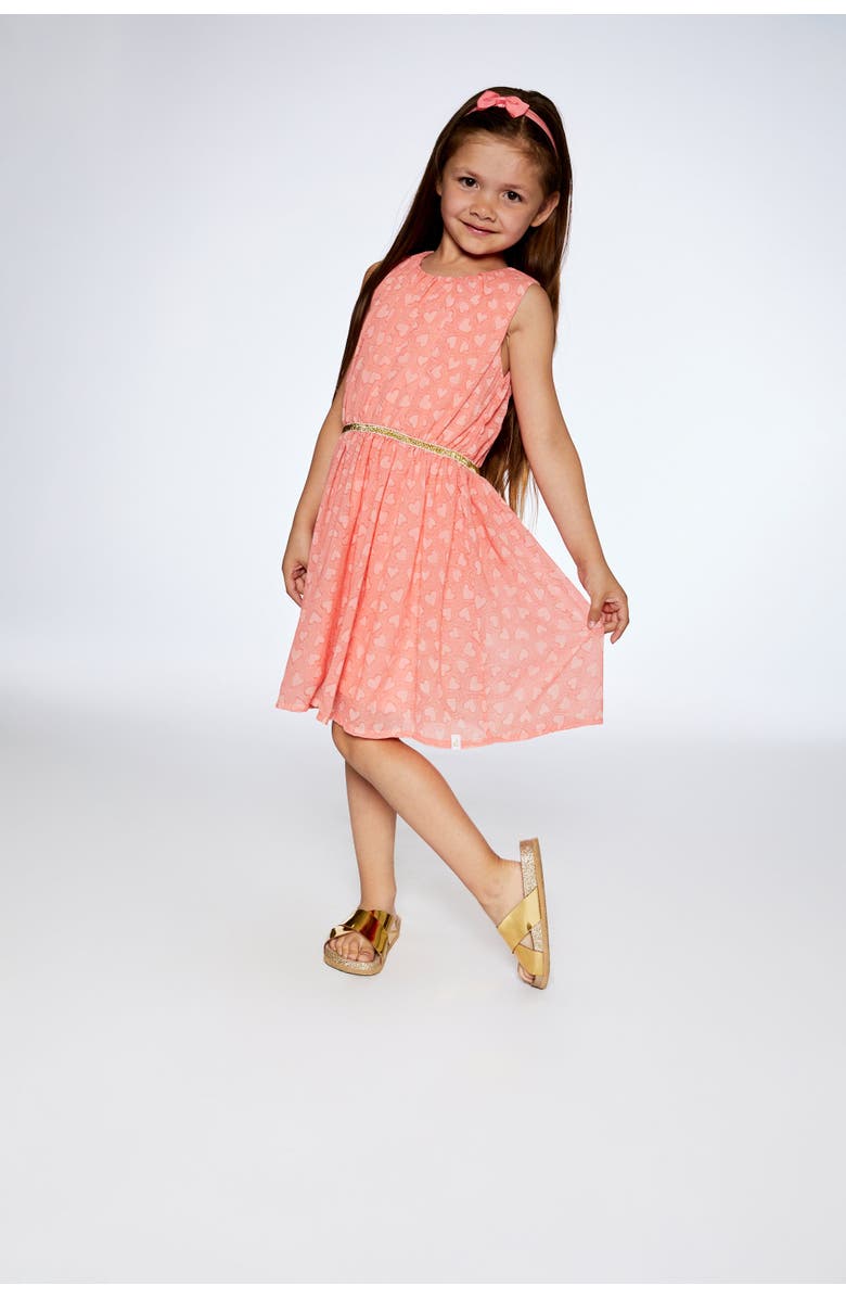 Deux par Deux Little Girl's Heart Jacquard Chiffon Dress Coral, Alternate, color,