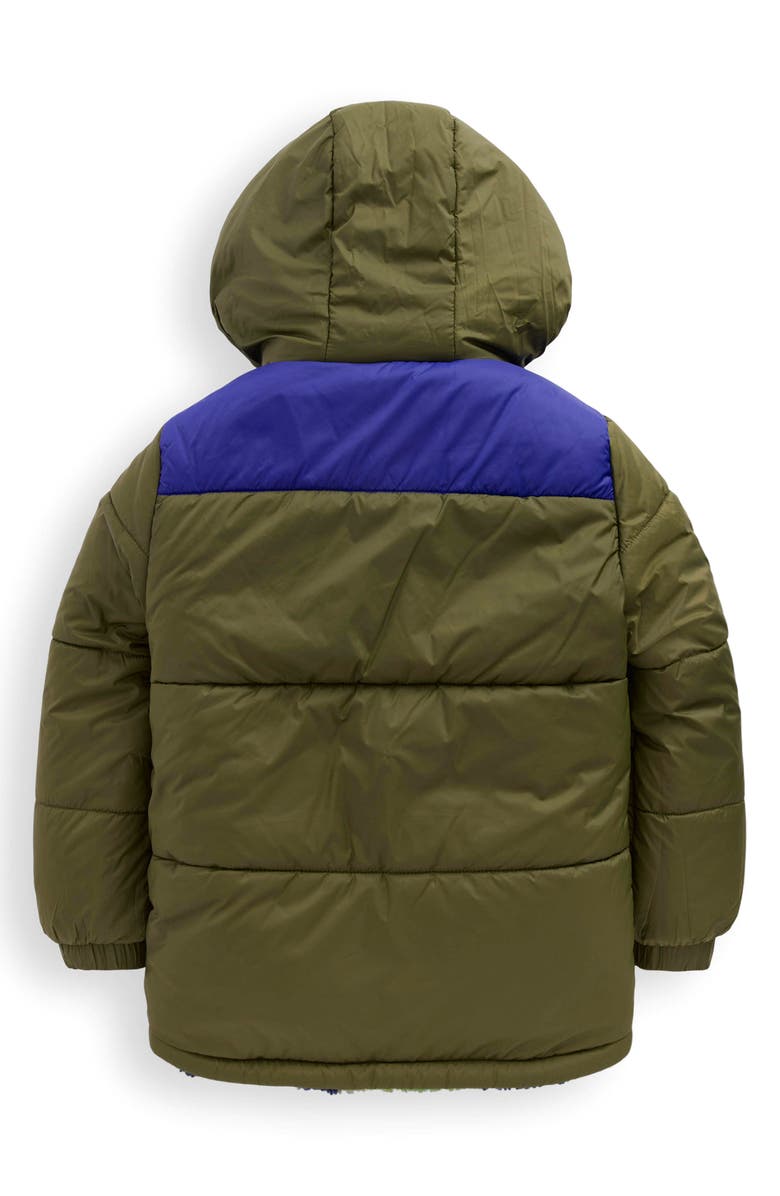 Mini Boden Kids' Quilted Waterproof Reversible Hooded Jacket, Alternate, color, Green Check/Green Camo
