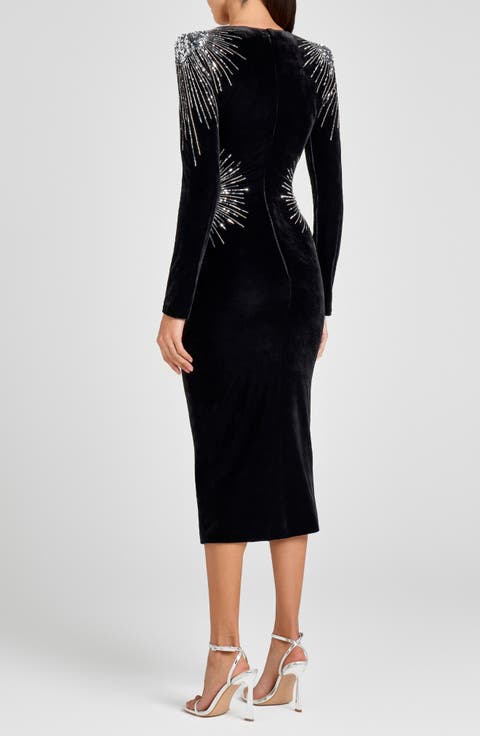 Ellie Embellished Starburst Velvet Midi Dress