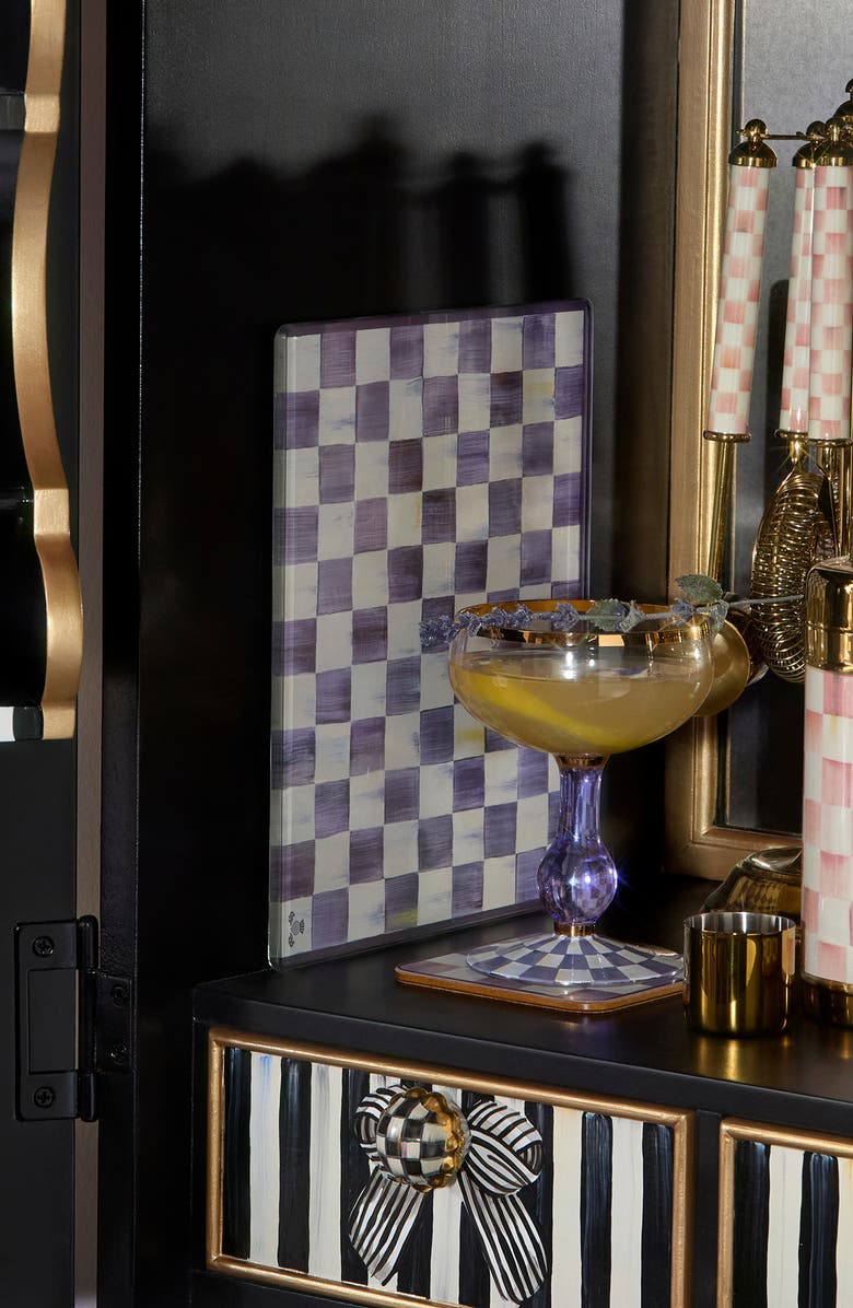 MACKENZIE CHILDS Violet Check Set of 2 Glass Cutting Boards, Alternate, color, Violet