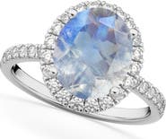 ALLUREZ Oval Cut Halo Moonstone & Diamond Engagement Ring 14K