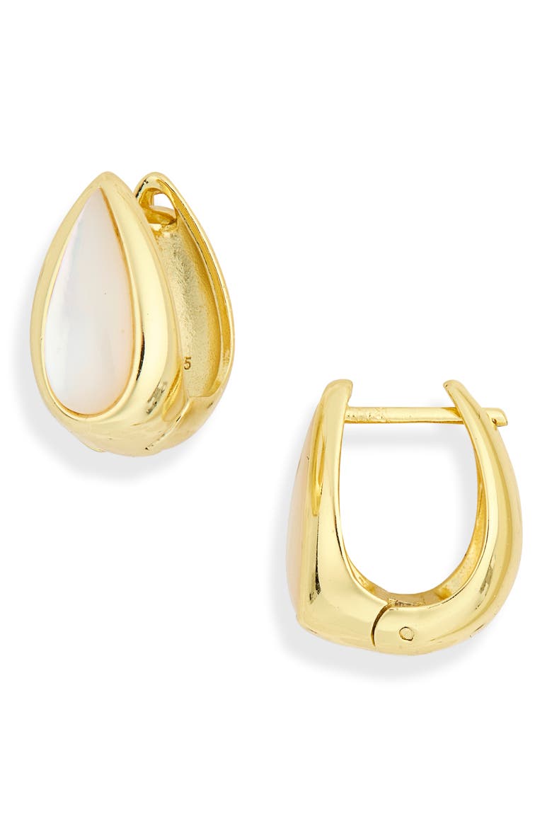 Mother of Pearl Drop Huggie Earrings, Main, color, GOLD