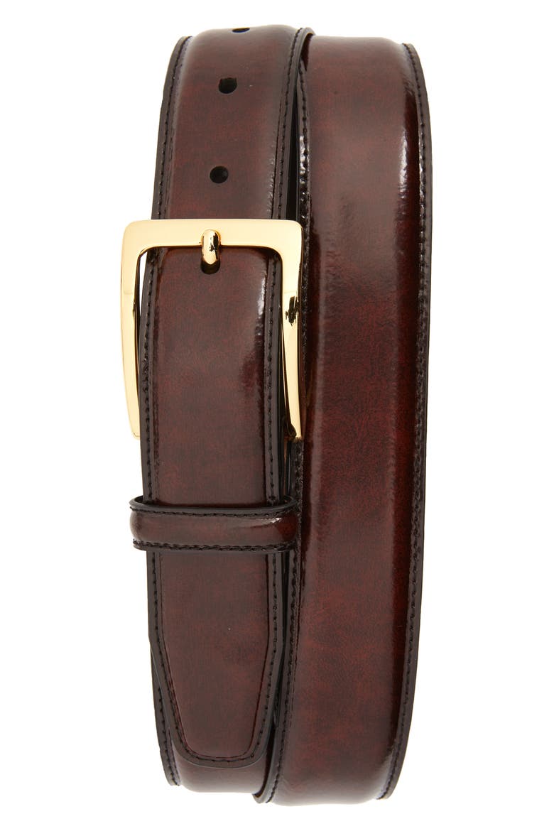 Smooth Leather Belt, Main, color, BURGUNDY