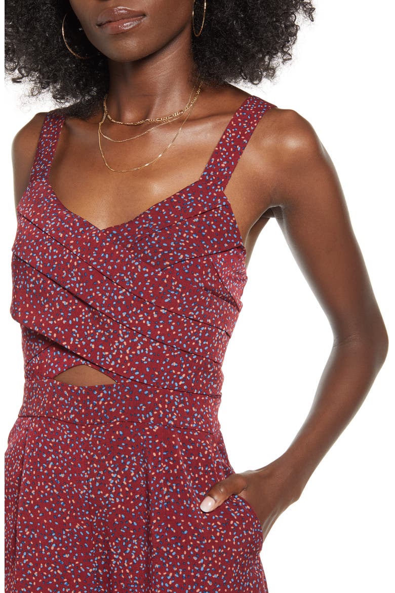 Sleeveless Cutout Jumpsuit, Alternate, color, WINE DOT