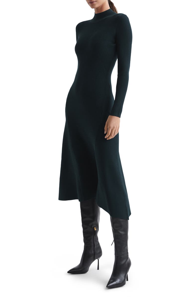 Reiss Chrissy Mock Neck Long Sleeve Midi Dress, Main, color, 