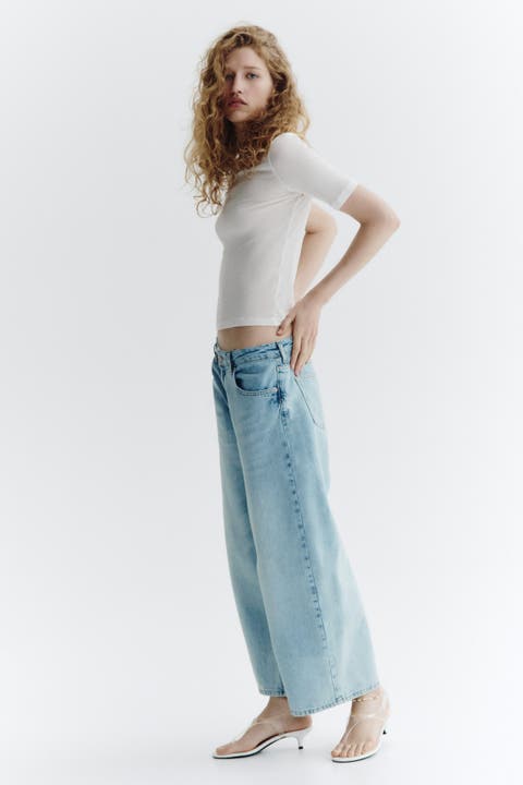 Regular-waist Wide-leg Ankle Jeans