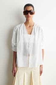 COS Gathered Lightweight Cotton V-neck Shirt
