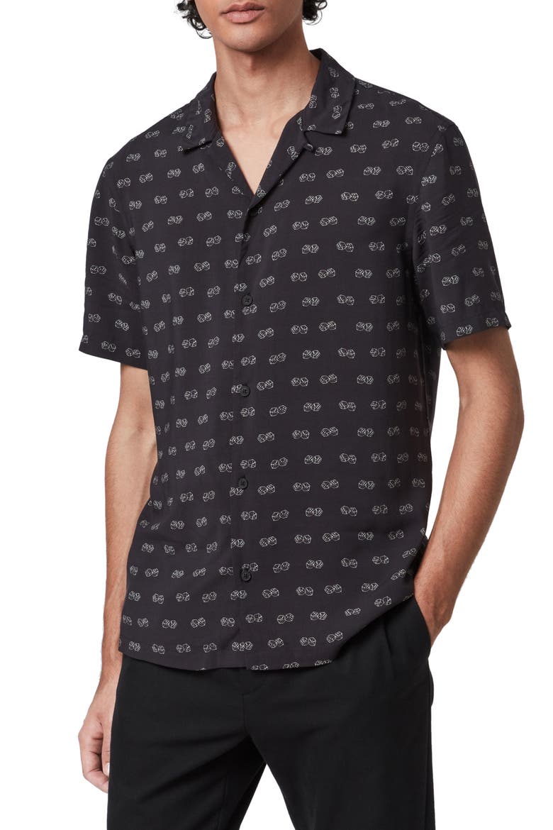 Snakeyes Slim Fit Short Sleeve Button-Up Camp Shirt, Alternate, color, BLACK