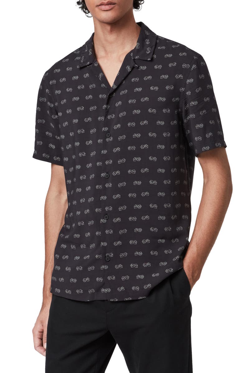 AllSaints Snakeyes Slim Fit Short Sleeve Button-Up Camp Shirt, Alternate, color, 