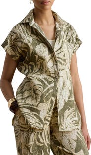 Lauren Ralph Lauren Tropical Print Short Sleeve Linen Shirt