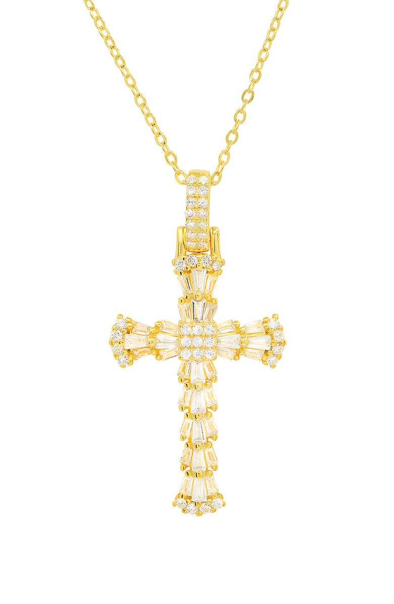 Queen Jewels Sterling Silver CZ Cross Pendant Necklace, Main, color, Gold