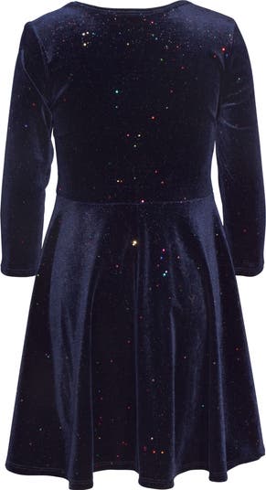 Kids' Glitter Long Sleeve Stretch Velvet Party Dress