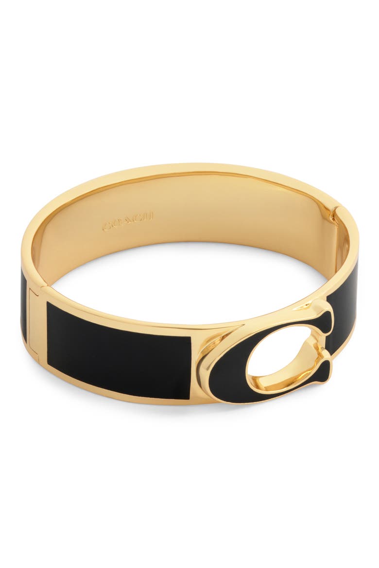 Signature C Enamel Hinged Bangle, Main, color, BLACK