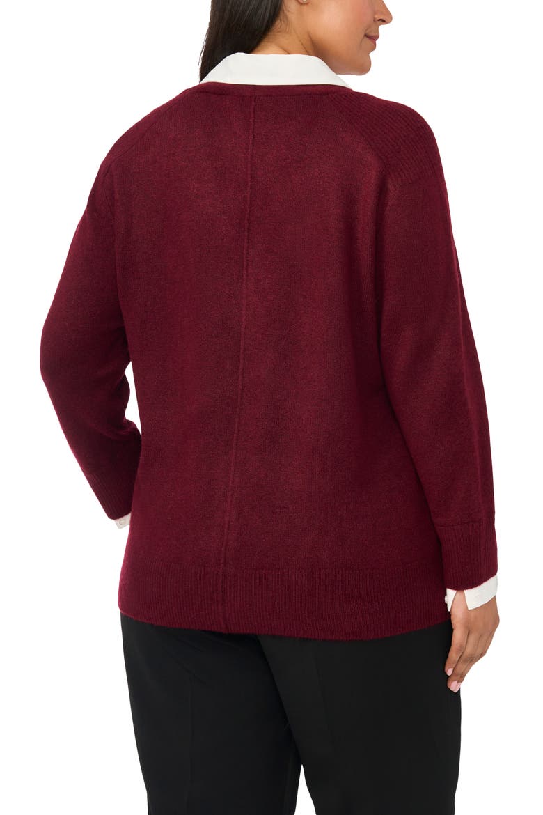 Mixed Media Twofer V-Neck Cardigan, Alternate, color, CRISP MERLOT