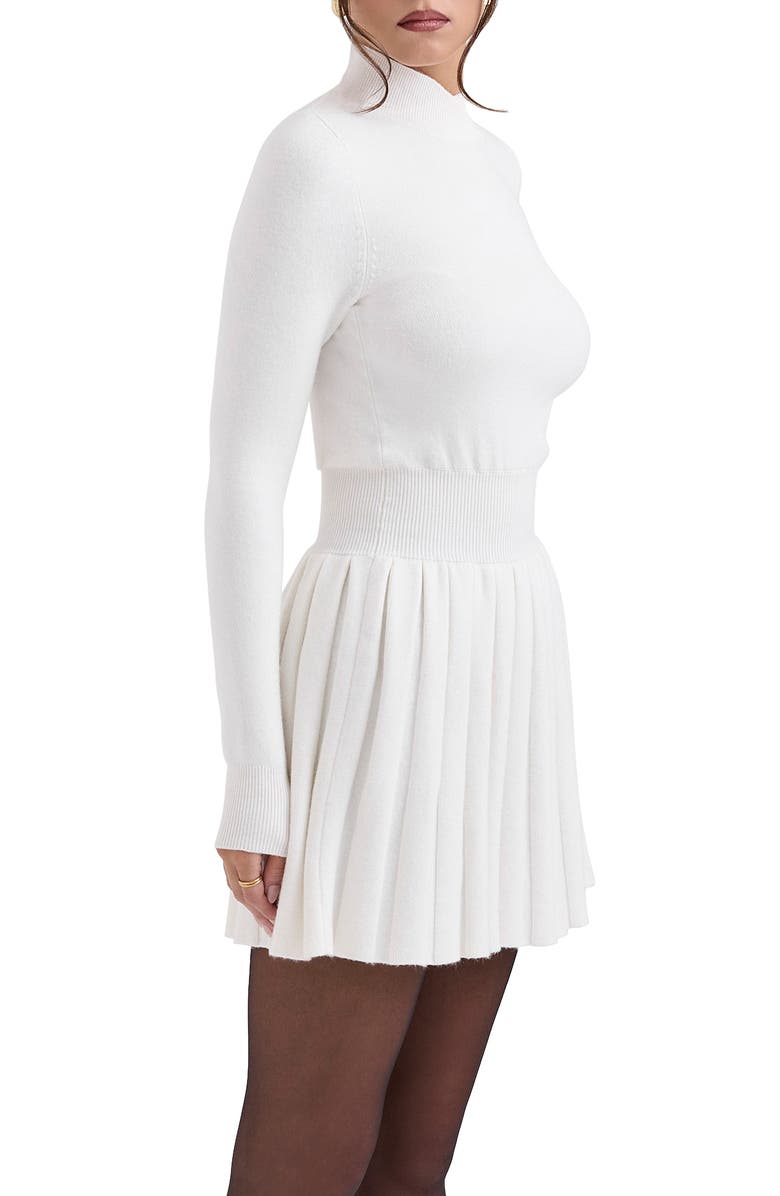 HOUSE OF CB Willow Mock Neck Long Sleeve Mini Sweater Dress, Alternate, color, White