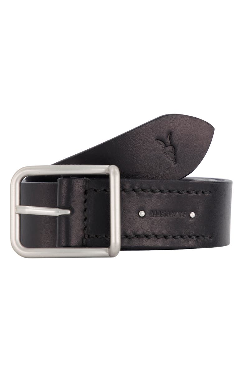 AllSaints Ramskull Leather Belt, Alternate, color, Dull Nickel