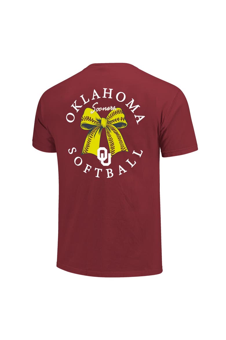 Women's Image One  Crimson Oklahoma Sooners Comfort Colors Softball Bow T-Shirt, Alternate, color, Crimson